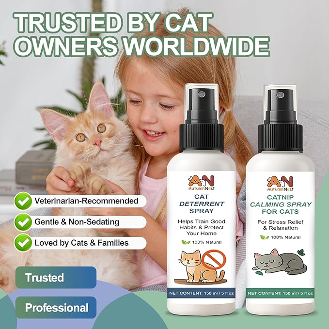 Cat Spray 2-Pack Furniture Saver Kit – 150ml Cat Deterrent Spray + Calming Catnip Spray – Anti-Scratch Training & Stress Relief Solution for Indoor Cats & Kittens