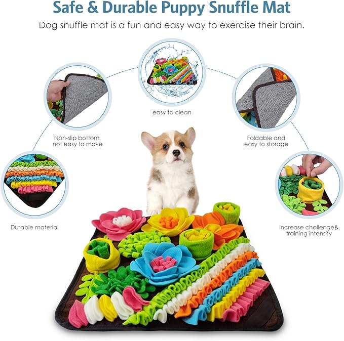 Snuffle Mat for Dogs Cats Rabbits, Pet Treats Feeding Mat, 15.4 x 15.4 inch for Small & Medium, Felt Wool Dog Sniff Mats for Slow Feed, Rabbit Foraging Mats, Relieve Anxiety, with Anti-Slip Bottom