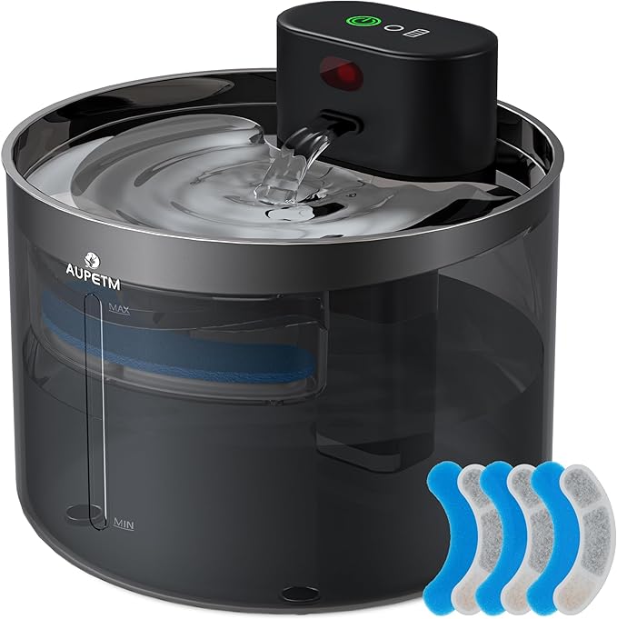 Wireless Cat Water Fountain Stainless Steel, AUPETM Cat Fountain 3.5L Battery Operated Pet Water Fountain for Cats Indoor, Motion Sensor Cat Drinking Fountain with 3 Sets Filter (5000mAh, WF080)