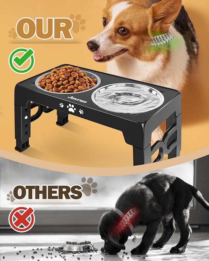 Elevated Dog Bowls, Dog Feeder with Stainless Steel Dishes & Slow Feeder Bowl, 5 Heights Adjustable Raised Stand for Medium Large, Food Dishes with Non-Slip Feet