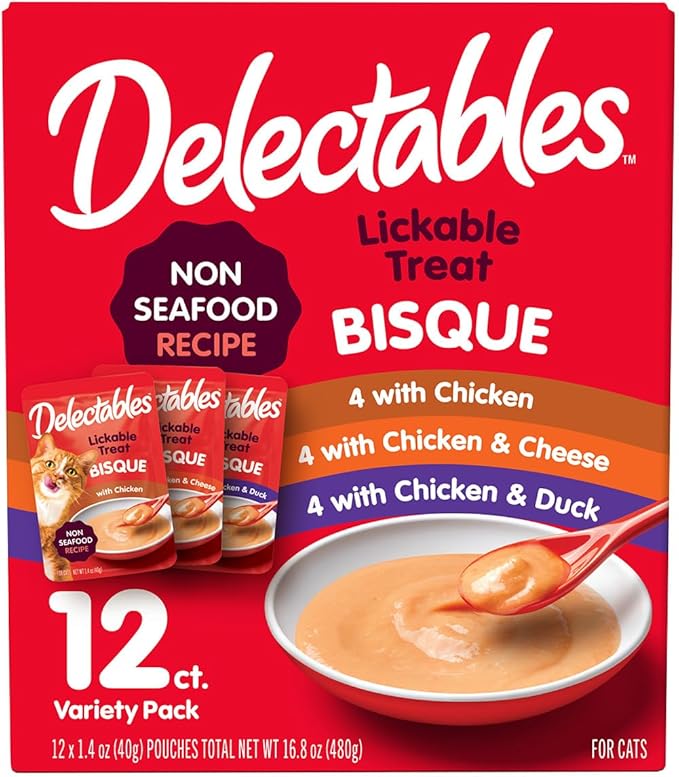Hartz Delectables Bisque Non-Seafood Lickable Wet Cat Treats, Variety Pack, 12 Count (Pack of 1)