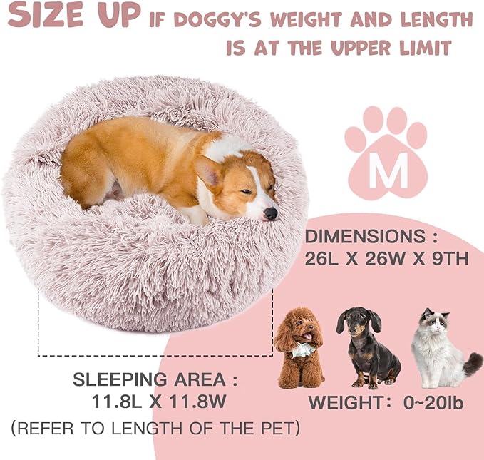 Himax Dog Beds for Medium Dogs, Donut Dogs Beds with Blanket Attached, Calming Dog Bed Washable (20"/26"/35") Beige