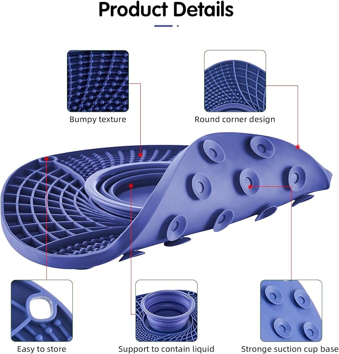 Lick Mat for Small Dogs and Cats with Suction Cups, Silicone Slow Feeder Lick Pad with Collapsible Bowl for Anxiety Relief, Pet Puzzle Treat Mat for Bathing Grooming Trimming (Purple)