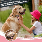 3PCS Self Cleaning Slicker Brush & Pet Grooming Rake & Bath Brush for Dogs ,Cats and Horses | Double-Sided Dematting Comb & Skin Friendly Deshedding Grooming Tool | Pet Supplies (Light Pink Black)