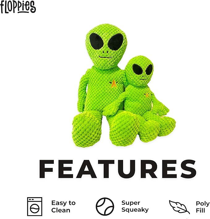 fabdog Floppies Plush Dog Toy - Cute & Durable Squeaky Dog Toys - Best Squeak Toy for Puppies and All Breeds | Ideal Pet Gift| Small Alien