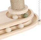 Cat Toy Cat Scratching Post 2 Layer Ball Track Kitten Scratcher Cat Toy, Sturdy Pine Hemp Cat Scratch Post Interactive Toy with Wood Ball, Suction Cup Base Cat Scratcher Toy