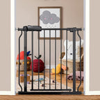 29-34 Inch Baby & Dog Gate, Pressure Mounted Auto Close, Walk Through Safety Gate for Narrow Stairs & Hallways, Black Heavy-Duty Metal - Kids & Pets