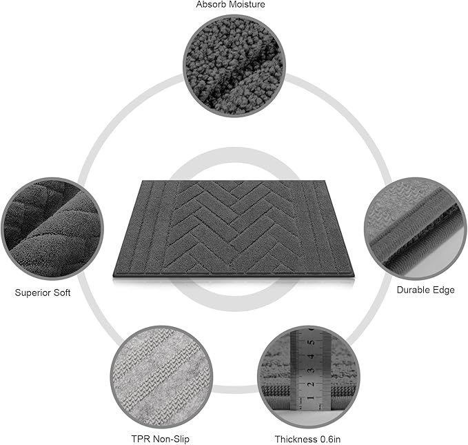 Tindbea Dog Mat for Muddy Paws 20"x31.5" Absorbs Moisture Dirt Non-Slip Washable Mud Mat for Dogs,Soft Rubber Backing Front Inside Pet Rug for Entryway, Mud Dog Paws, Patio(Charcoal)
