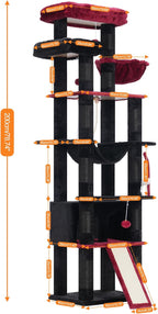 Heybly Tall Cat Tree, 78-inch Multi-Level Cat Tower for Indoor Cats, 2 Widened Plush Perches Cat Condo with Scratching Board and Big Caves, Black and Red HCT033BR