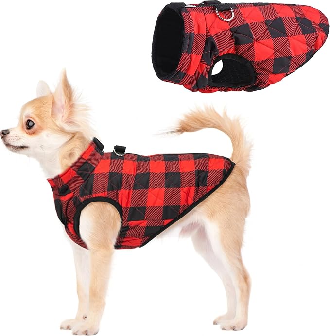 SCENEREAL Dog Winter Coat - Warm Dog Jacket with Built-in Harness for Small & Medium Dogs, Waterproof Cold Weather Coat with Zipper, Fleece Puffer Vest Windproof Snow Clothes for Puppy & Pet