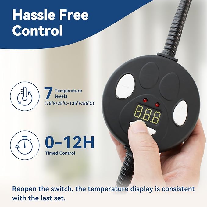 NAMSAN Indoor Outdoor Cat Heating Pad, 11.42 x 15.75 Inches, Pet Heating Mat for Small Dogs Cats Rabbits Chickens, Small Animals Heater, Kennel Warming Sheeting, Timeable, Temperature Adjustable