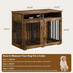 Furniture Dog Crate for Two Dogs, 41 Inch Furniture Style Dog Kennel with Removable Divider and Thickened Desktop, Heavy-Duty Base for Small to Medium Dogs, Rustic Brown