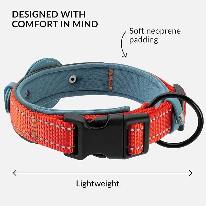 CollarDirect Airtag Dog Collar Reflective Nylon Neoprene Leather Holder for Apple Air Tag for Large, Medium, and Small Dogs (Pink, L, 16.5-20 Inch)