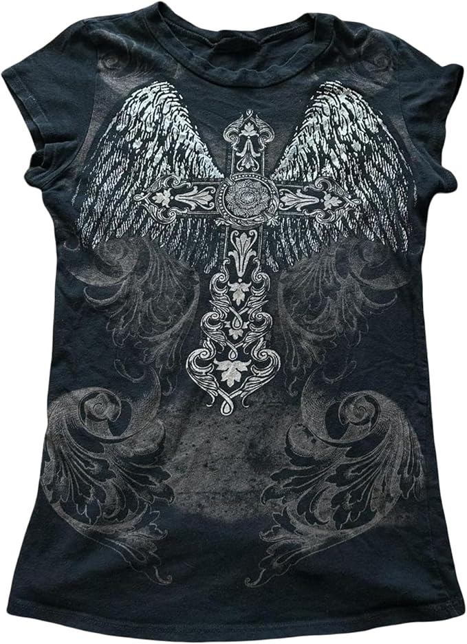 Women Y2K Graphic T-Shirts Summer Short Sleeve Punk Gothic Tee Tops Vintage 90s Aesthetic Emo Clothes Streetwear