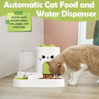 1.6L Auto Gravity Pet Feeder and 0.6L Water Dispenser Set, Automatic Cat Food and Water Dispenser, Gravity Pet Feeder for Small Medium Dog Puppy Cat Kitten (Green)
