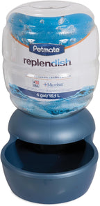 Petmate Replendish Automatic Gravity Waterer for Cats and Dogs, BPA-Free, No Batteries Required, Includes Charcoal Filter, 4 Gallons, Made in USA,Blue