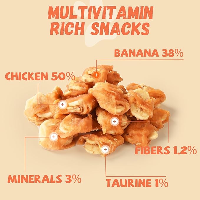 Dog Treats Chicken Wrapped Banana Slices with 1% Taurine, Healthy Training Snacks Rich in Natural Fiber, Rawhide-Free Grain-Free Soft Chews for Small Medium Dogs, 10.6 oz