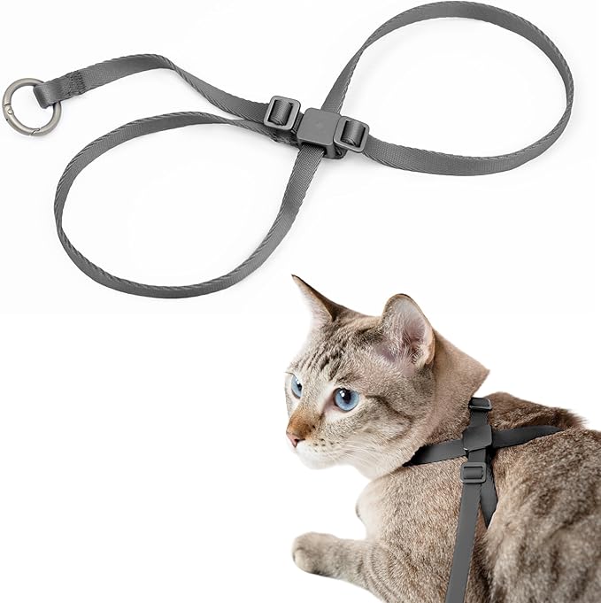 Cat Harness Escape-Proof Anti-Choking Adjustable Nylon Harness Lightweight with Anodized Aluminum Buckle, Ideal for Cats Outdoor Walking and Training, IDA Award (Space Gray, S (13.8"))