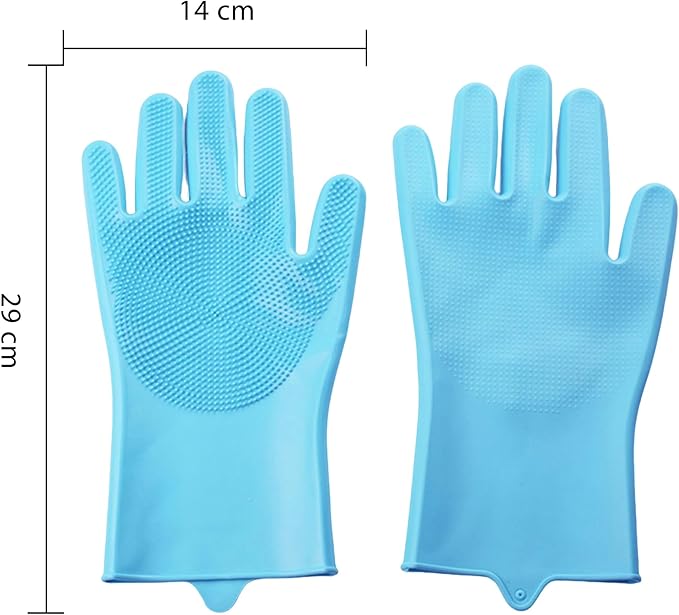 Pet Grooming Gloves，Heat-Resistant Silicone Gloves with High-Density Teeth for Enhanced Massaging and Bathing of Dogs and Cats (Blue, 1 Pair)