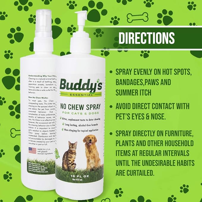 Anti Chew, Bitter Spray for Dogs and Cats-16 Oz, Extreme Taste-Stops Furniture Pet Chewing, Biting, Licking-Alcohol Free Deterrent/ Repellant -Made in USA, For Puppy, Kitten Training Aid