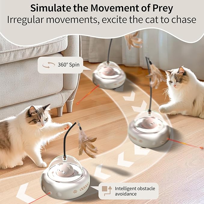 Laser Cat Toys for Indoor Cats, 2 in1 Interactive Cat Toys Laser and Feather Cat Wand Rechargeable Automatic Cat Laser Toy, for Bored Indoor Adult Cats/Kittens