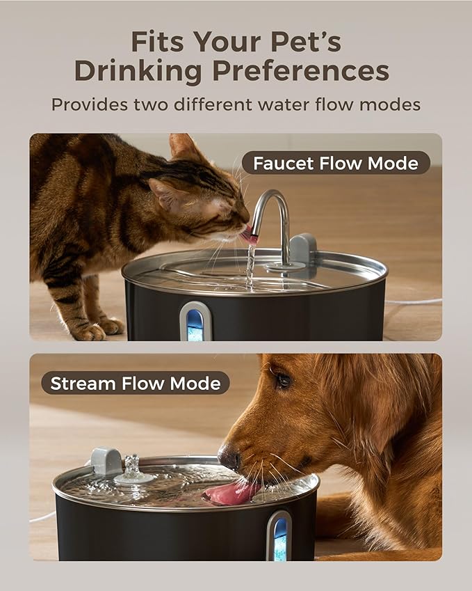 Dog Water Fountain for Large Dogs 7L/236oz Stainless Steel Dog Water Bowl Dispenser Automatic Pet Water Fountain, Multi-Filtration Pet Fountain with Ultra-Quiet Pump (Black)