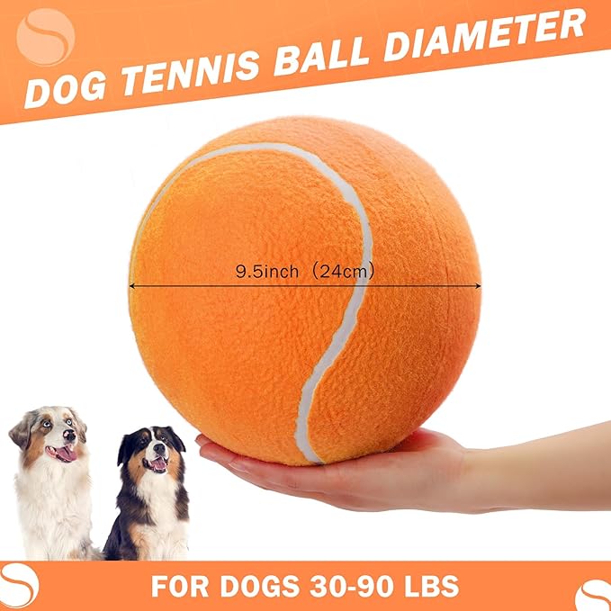 SCENEREAL Giant Tennis Ball for Dogs 2 Pack,Upgraded Thicken 9.5" Large Tennis Balls for Dogs,Halloween Dog Toys Birthday Gift, Inflatable Interactive Ball for Large Medium Big Dog,Durable Toy
