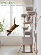 Taoqimiao 76-Inch Cat Tree with Scratching Posts,XXL Cat Tower for Large Cats with Cat Scratching Board,Extra-Large Metal Hammock,3 Perches, 2 Big Condos, Hanging Basket,MS047W,Light Gray