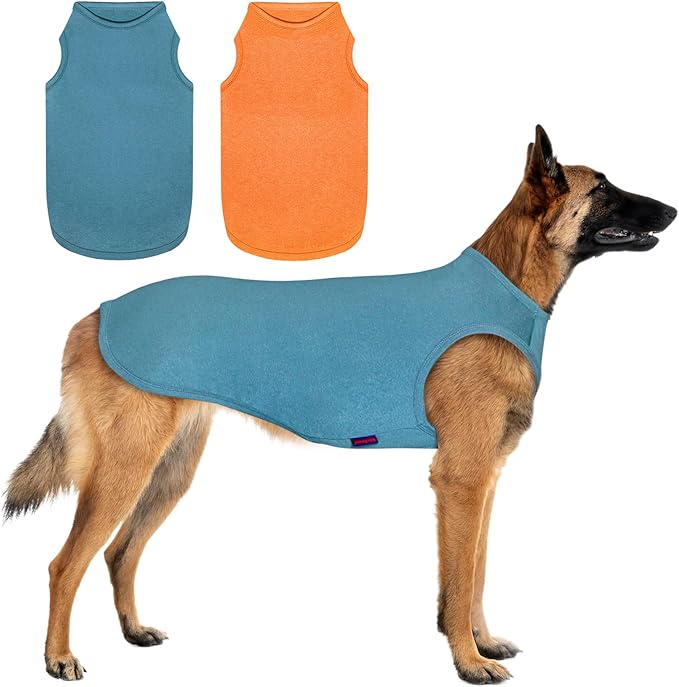 2 Pack Dog Shirts, Quick Dry Lightweight Dog T-Shirts Sleeveless Vest, Breathable Pet Clothes Tank Top for Large Medium Dogs, Mint Blue+Orange Yellow (S)
