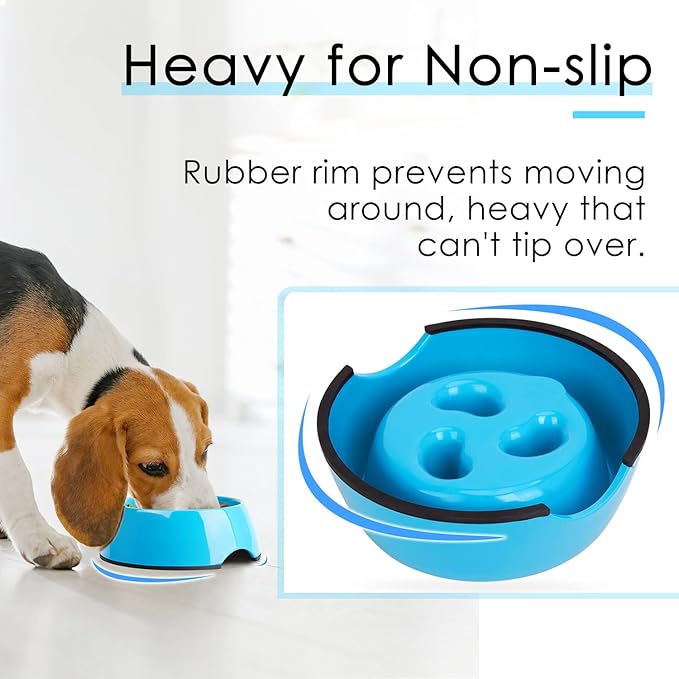 Super Design Slow Feeder Dog Bowl, Blue, Melamine, 1.5 Cup, Non-Skid Base, Heat-Resistant, Safe for Multiple Pets, Easy to Clean, Suitable for Medium to Large Dogs