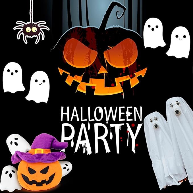 Halloween Dog Toys - Pumpkin & Ghosts Squeaky Plush, Hide & Seek for Small to Large Dogs