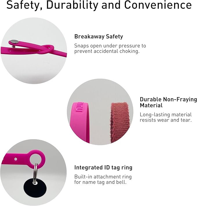 Breakaway Cat Collar - Soft, Comfortable, and Lightweight Safety Buckle Collar with Name Tag Ring for Outdoor Cats and Sensitive Skin Kittens by Nuvuq (6 ⅞" to 10 ¼", Pink)