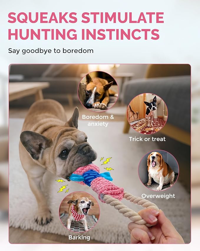 Squeaky Dog Toys for Medium Dogs - Durable Dog Toys for Aggressive Chewers to Keep Them Busy - Interactive Plush Chew Toy with Squeaker for Training Reward & Gift - Pink