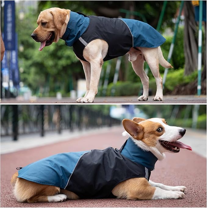 Windproof Dog Winter Jackets - Outdoor Coats for Cold Weather, Waterproof Raincoats with Leash Hole, Black Blue XL
