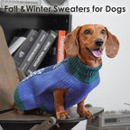 Medium Dog Sweater, Turtleneck Warm Sweater with Leash Hole, Cable Knit Stretchy Christmas Sweaters for Dogs Boy Girl, Fall Winter Pullover Dachshund Clothes, Green M