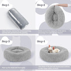 rabbitgoo Calming Dog Bed for Small Medium Dog, 27 inches Pet Bed Machine Washable, Non-Slip Round Fluffy Plush Faux Fur Dog Bed, Soft Donut Cuddler Cushion for Small Dog, Light Grey