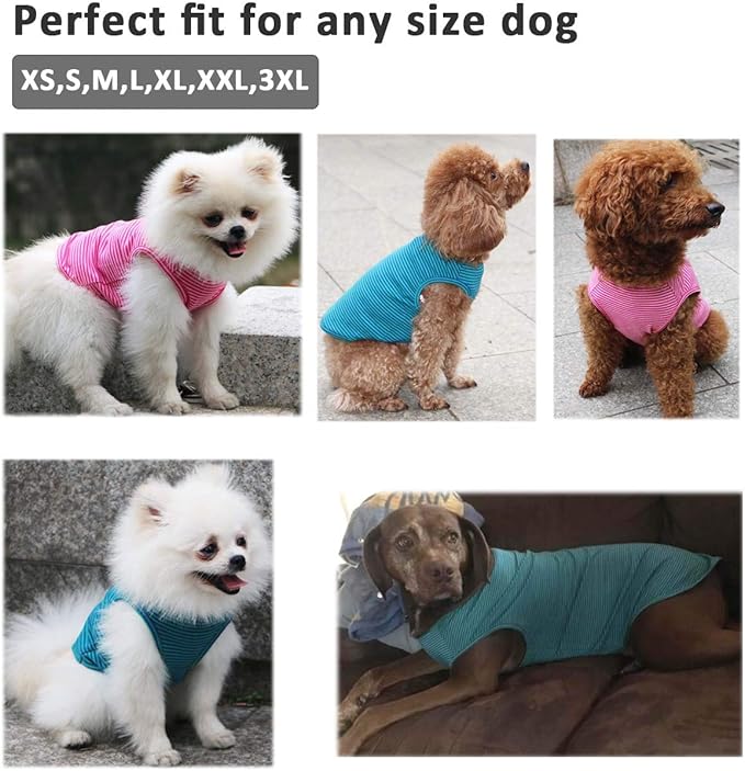 WEONE Dog Summer T-Shirts Striped Cotton Vest,Pet Breathable Soft Basic Clothes for Small Medium Larg Boy Girl Dogs,M