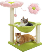 Flower Cat Tree, 28" Cat Tower with Cozy Flower Perch, Large Hammock for Indoor Small Cats, Cute Cat Tree with Sisal Scratching Post and Fur Toy Ball for Kittens, Pink