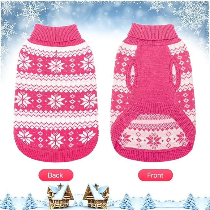 KOOLTAIL Cable Knit Dog Sweater Turtleneck, Cold Weather Pullover Classic Knitwear, Snowflake Pattern Thick Warm Winter Pet Clothes, Dog Christmas Sweater for Small Medium Large Dogs Girl, Pink M
