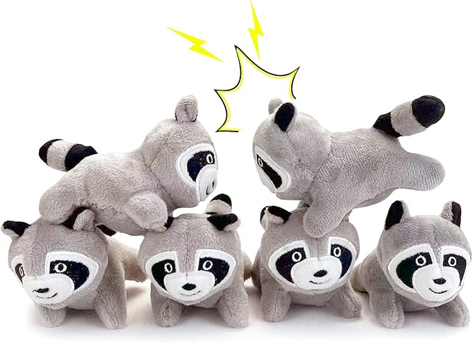 Interactive Squeaky Dog Toy, Replacement Animals Raccoon Pack of 6