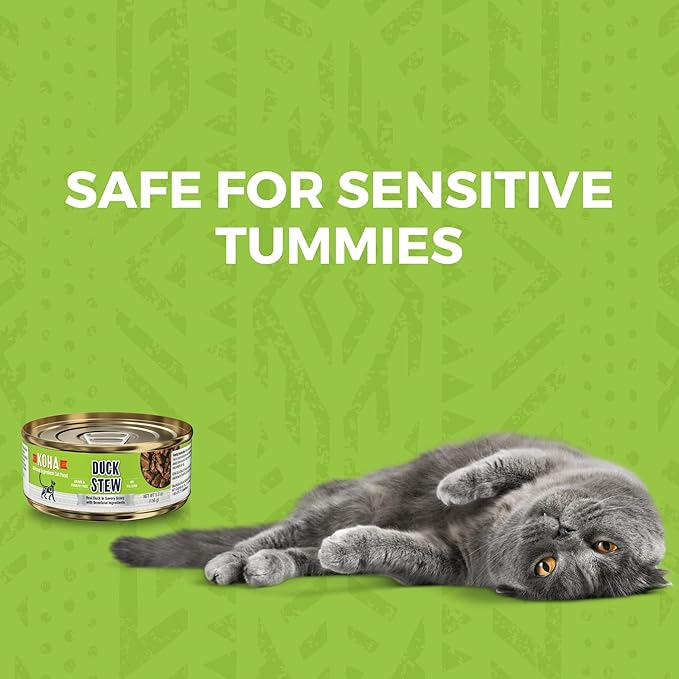 KOHA Minimal Ingredient Duck Stew for Cats, High Protein Limited Ingredient Wet Cat Food, 5.5oz Cans (Case of 24)
