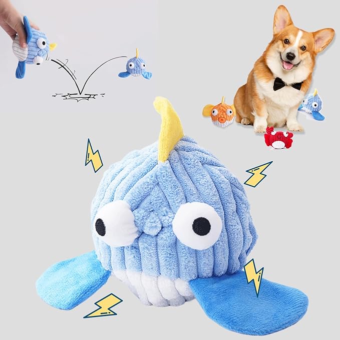 Squeak Dog Toys for Aggressive Chewers, No Stuffing Squeak Dog Chew Toys for Aggressive Chewers, Interactive Dog Toy Ball with Crinkle Paper for Medium Dogs, Large & Small Breeds (B-Blue Whale)