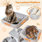 Taoqimiao Large Cat Tree，73-Inch Cat Tree Tower with 9 Scratching Posts for Indoor Cats, 2 Large Cat Condo with Hammock, Hanging Basket, 2 Extended Platform, Light Gray MS013XLW