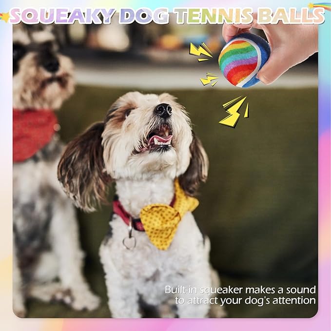 EXPAWLORER Tennis Balls for Dogs - 12 Pack 2.5¡± Squeaky Dog Tennis Balls Toys,Christmas Dog Toys Teething Chew Interactive Dog Bounce Toys for Training Exercise Playing Indoor Outdoor, Rainbow