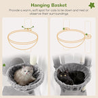 Globlazer Tall Cat Tower, 76 inch Multiple Level Cat Climbers for Indoor Cats, XL Cat Tree with 5 Scratching Posts, 2 Cat Condos, Hammock, 2 Hanging Baskets, F76B, Light Grey