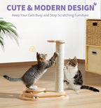 Made4Pets Cat Scratching Post Cat Scratcher Kitten Toys for Indoor Cats Wooden Ball Track Two-Layer Modern Sisal 17.7" Tall Scratch Post Interactive Toy with Dangling Ball