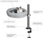 Cat Desk Bed, Desk Cat Nest Bed Round Cat Beds for Desk Indoor Cats up to 40 lbs, Comfortable Soft Pet Bed for Kitten, Cat Hammock for Desk 360° Rotation & Adjustable Height(Grey)