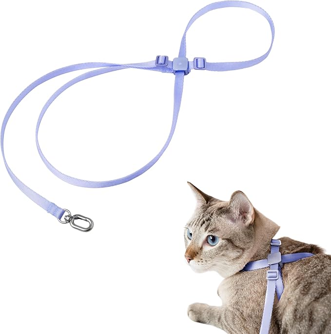 Cat Harness Escape-Proof Anti-Choking Adjustable Nylon Harness Lightweight with Anodized Aluminum Buckle, Ideal for Cats Outdoor Walking and Training, IDA Award (Blurple, L (21.7"))
