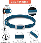 OOPSDOGGY Rolled Leather Cat Collar with Bell, Reflective Kitten Collars with Buckle Include Safety Elastic Strap - Adjustable Small Pet Collars for Boy Girl Cats (Blue)