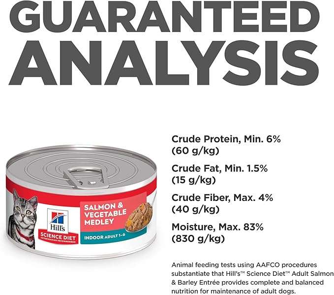 Hill's Science Diet Indoor, Adult 1-6, Easy Litter Box Cleanup, Wet Cat Food, Salmon & Vegetables Stew, 5.5 oz Can, Case of 24